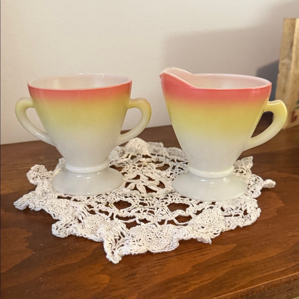 Vintage Cream and Sugar Set with Pink and Yellow Gradient